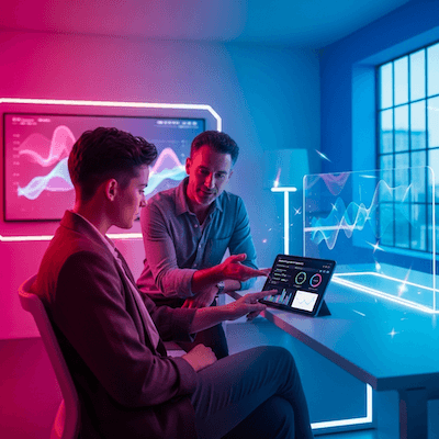 Professionals exploring AI-driven personality insights on a tablet